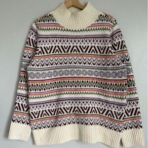 Croft & Barrow Womens Fair Isle Mock Neck Sweater Cream Purple Green M